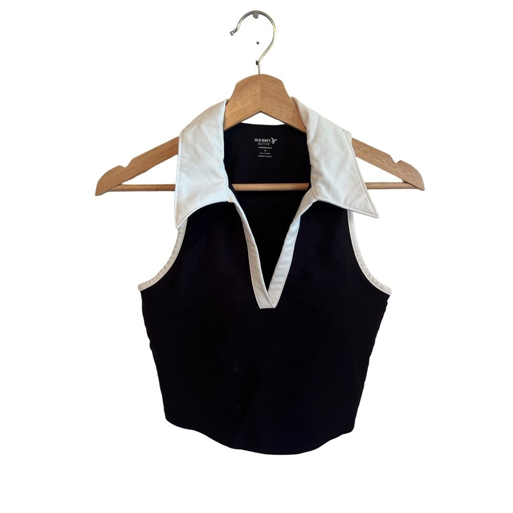 Old Navy Active Powersoft Black & White V-Collar Athletic Tank Top Womens Size M